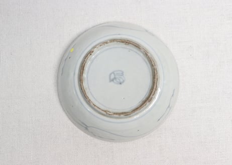江戸中期染付扇面と巾着図くらわんかなます皿③薄め,フリモノ,窯傷