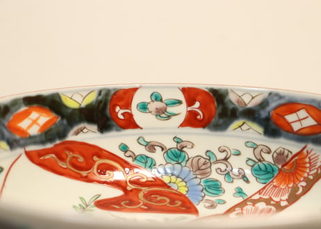 明治前期色絵松竹梅に鶴図7寸鉢