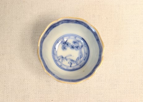 明治前期色絵芦に鳥と牡丹図通り物小向付②見込み淡め
