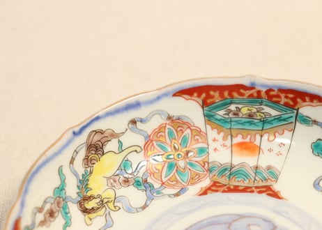 明治前期色絵三方に獅子図なます皿