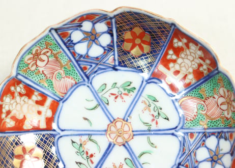 明治前期大聖寺焼色絵十二方花図小皿　5客組