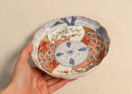 明治前期色絵柴垣に梅と龍図通り物なます皿②ノミホツ
