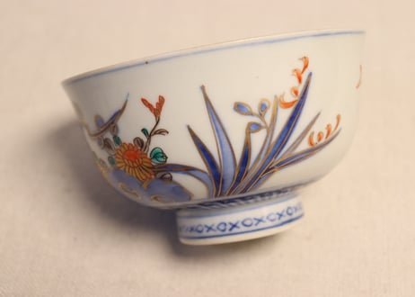 明治前期色絵四君子図通り物飯茶碗 ノミホツ