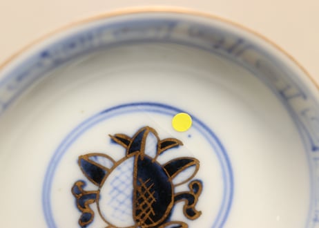 明治前期色絵桃と六方に松竹梅と牡丹図通り物飯茶碗 蓋部分甘手