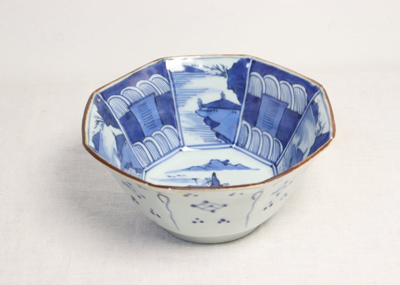 八角鉢　染付 八角鉢染付