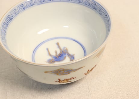 明治前期金彩染付山水図通り物飯茶碗②薄め