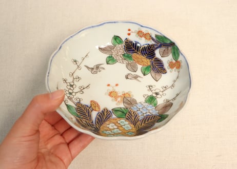 明治前期色絵紫陽花図なます皿