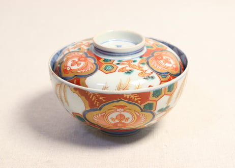 明治前期色絵柳に鮎図蓋茶碗