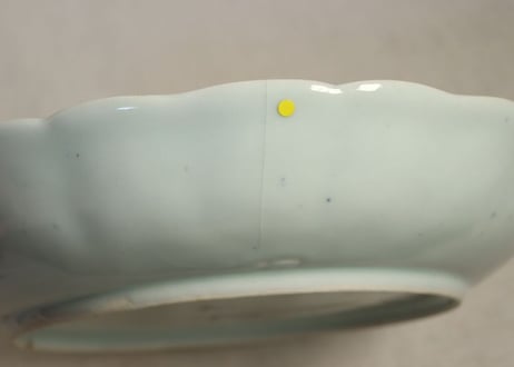 江戸中期染付花鳥図尺深皿　ニュウ