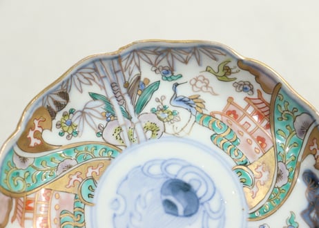 明治前期色絵鶴と松竹梅図通り物小皿