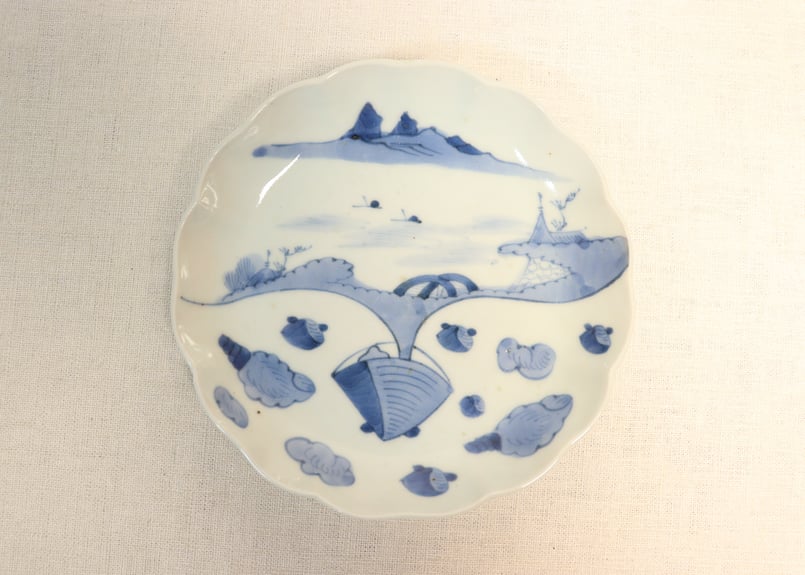 江戸幕末染付貝図尽くしと蜃気楼図6寸皿②黒点 | 吉祥寺PukuPuku