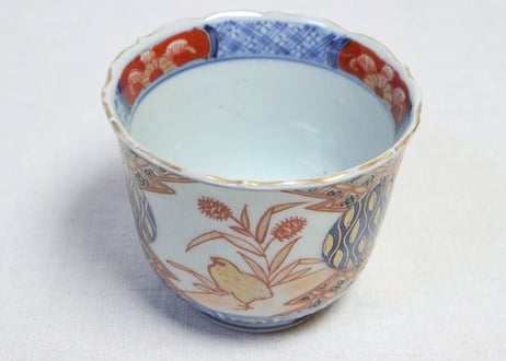 明治前期色絵鶉図向付①　5客組