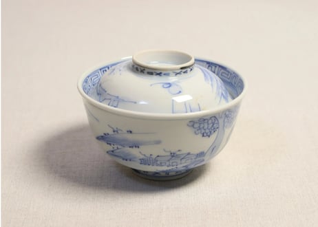 宣嘉年製、江戸中期の蓋付きご飯茶碗金彩染め付け2客▪デザートカップとして楽しむ！ 古伊万里 金彩色絵蓋付きご飯茶碗 2客セット 江戸期蓋物ご飯茶碗