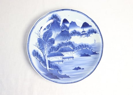 江戸幕末染付山水図尺皿