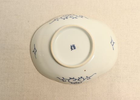 明治後期～大正染付柿と蜻蛉図木瓜型皿