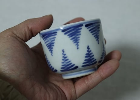 明治前期染付よろけ文ころ茶碗 窯傷