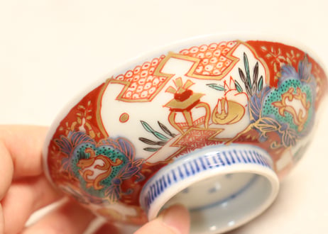 明治前期色絵兎図通り物飯茶碗③少甘手