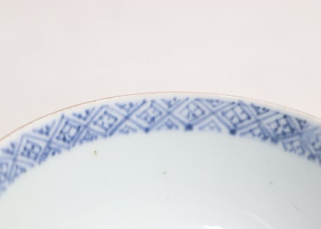 明治前期色絵梅に鶯と菖蒲図通り物飯茶碗