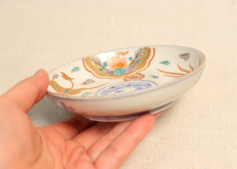 明治前期色絵牡丹と鳳凰図小皿