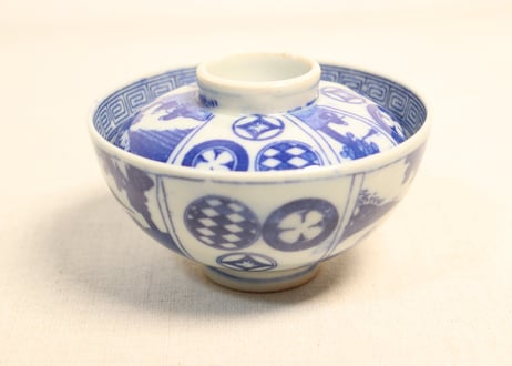明治後期～大正銅判丸と山水人物図蓋茶碗