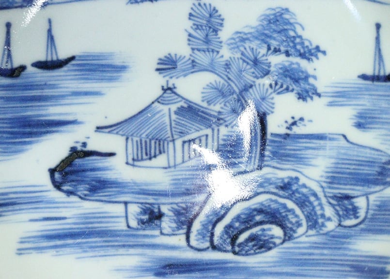 送料無料　旧家蔵出　江戸時代山水楼閣図染付湯呑/蕎麦猪口/茶杯５客　茶道具 送料無料 旧家蔵出 江戸時代山水楼閣図染付湯呑/蕎麦猪口/茶杯5