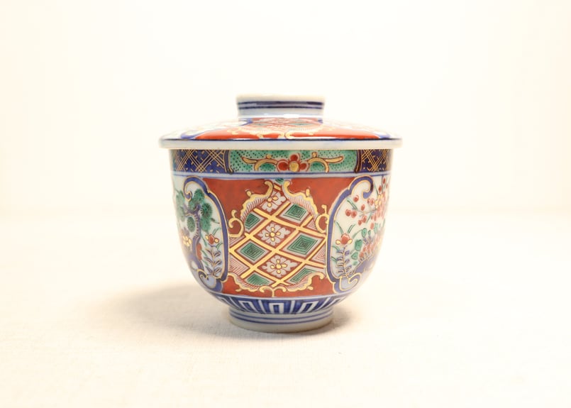 明治後期～大正大聖寺焼色絵雲鶴と松竹梅図つぼ碗 | 吉祥寺PukuPuku