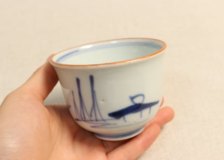 江戸幕末染付山水図向付