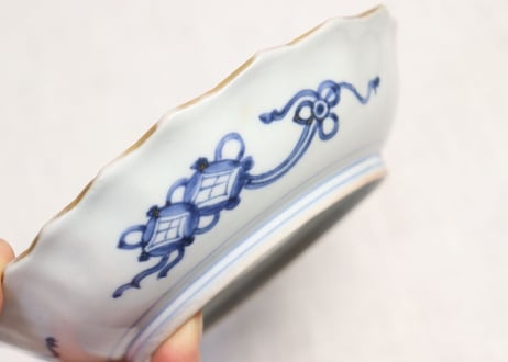 江戸中期色絵栗と蝶図扇面型なます皿