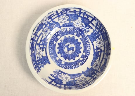 明治後期~大正銅判鹿と紅葉図６寸鉢 少甘手