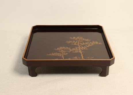 総茶塗蒔絵若松図吸物膳10客組共箱付 小傷込み