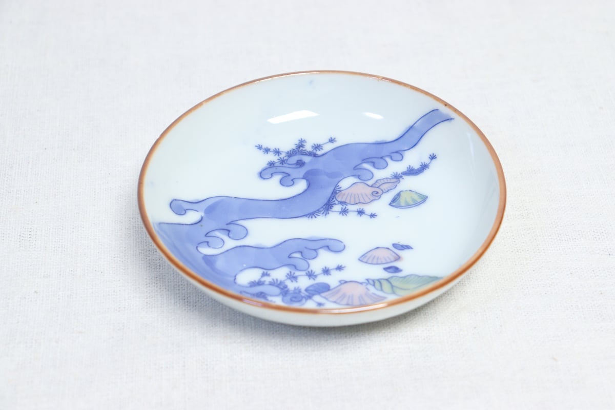 伊羅保貝型向付　5客　16cm　明治〜昭和初期 明治後期~大正銅判波に貝図小皿 | 吉祥寺PukuPuku