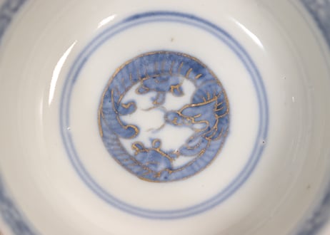 明治前期色絵松竹梅に鶴亀図通り物飯茶碗②少甘手