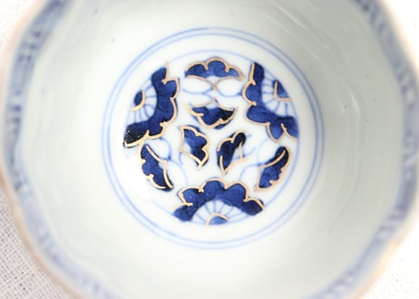 明治前期色絵春蘭と椿図通り物向付