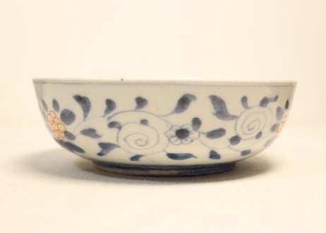 明治前期色絵獅子牡丹と草花図6寸鉢