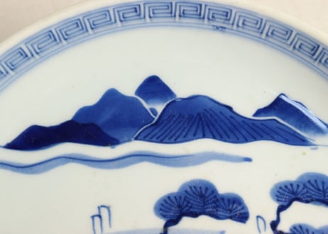 江戸幕末染付山水図尺皿