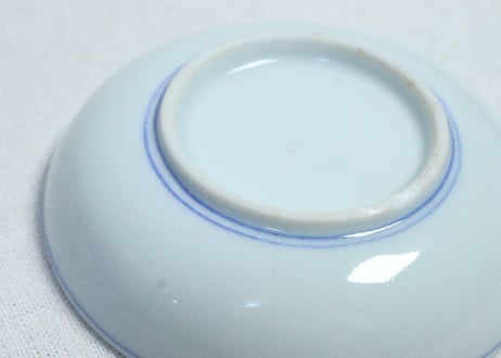 明治後期～大正銅判舟と三方に兎図小皿④　小ホツ,かたつき