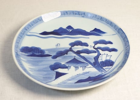 江戸幕末染付山水図尺皿