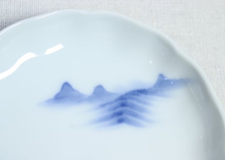 明治後期～大正源六製染付山水図小皿