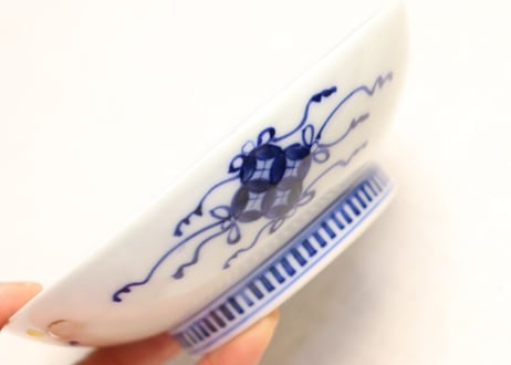 明治前期鍋島焼染付富士図5寸皿 ノミホツ,窯傷