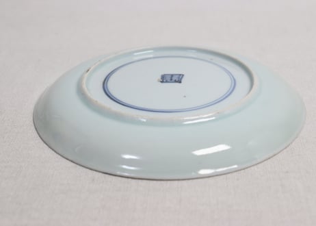 江戸後期染付竹に牡丹図６寸皿①
