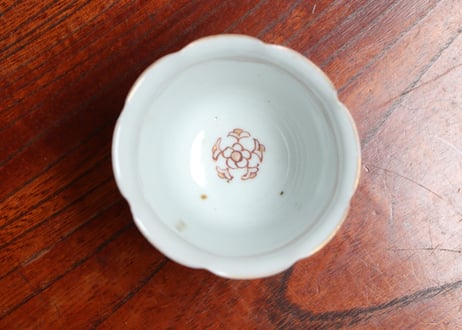 江戸中期色絵芝垣に梅と鶯図輪花向付 五客組 1ヶノミホツ