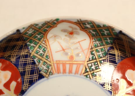明治前期色絵牡丹図縁立ち5寸皿