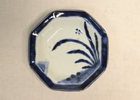 江戸後期染付水仙図八角皿②フリモノ,窯傷