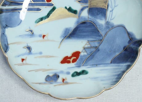 江戸中期色絵山水図7寸皿➁　釉剥げ