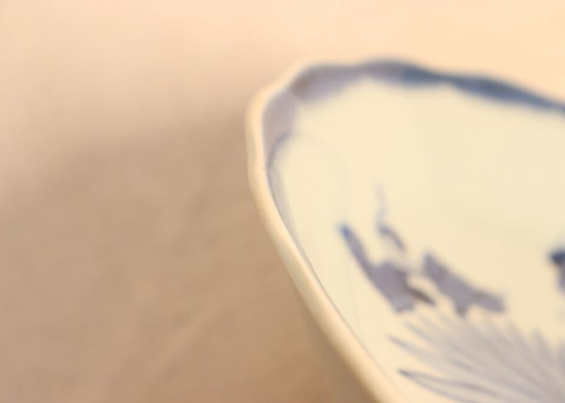江戸前期 染付 菊流水紋 葉型小皿 染付の食器の通販|食器の