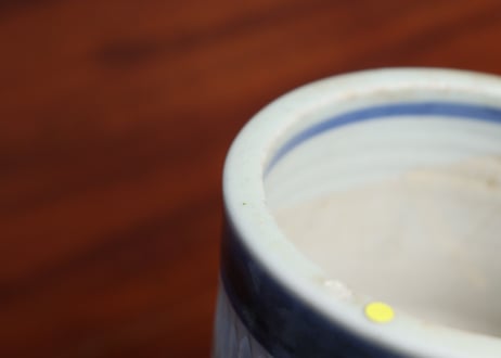 江戸幕末染付輪線に飛び鉋文火入れ，灰吹きセット