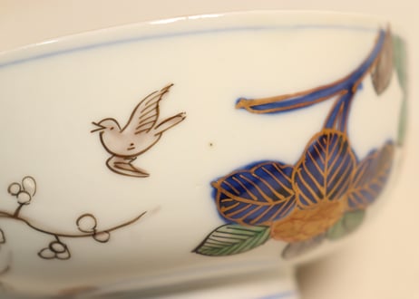 明治前期色絵紫陽花図蒸茶碗