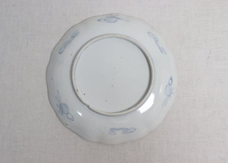明治前期色絵籠目に花鳥図7寸皿①窯傷,黒点
