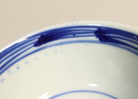 明治前期染付三方に木賊と兎図茶碗