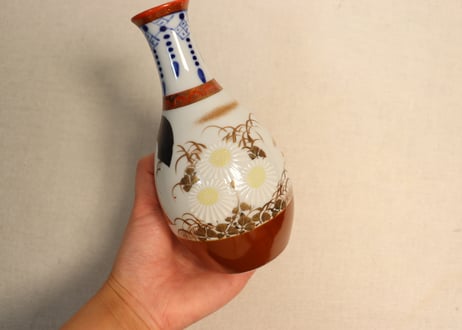 明治前期九谷焼色絵菊に瓔珞文一合徳利